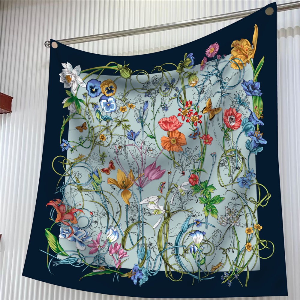 Scarf Silk Square - Syal sutra wanita motif bunga persegi