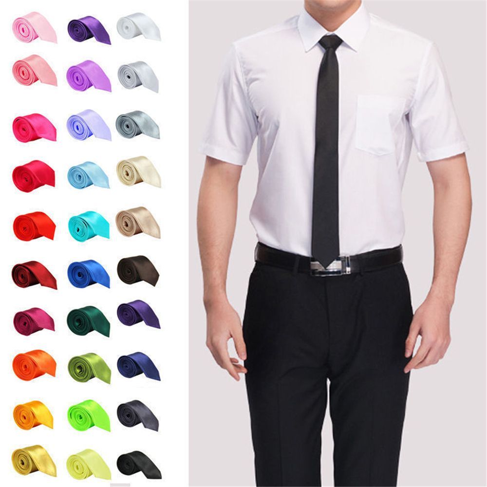 Skinny Tie Men - Dasi Sutra Tipis Ramping Solid Necktie
