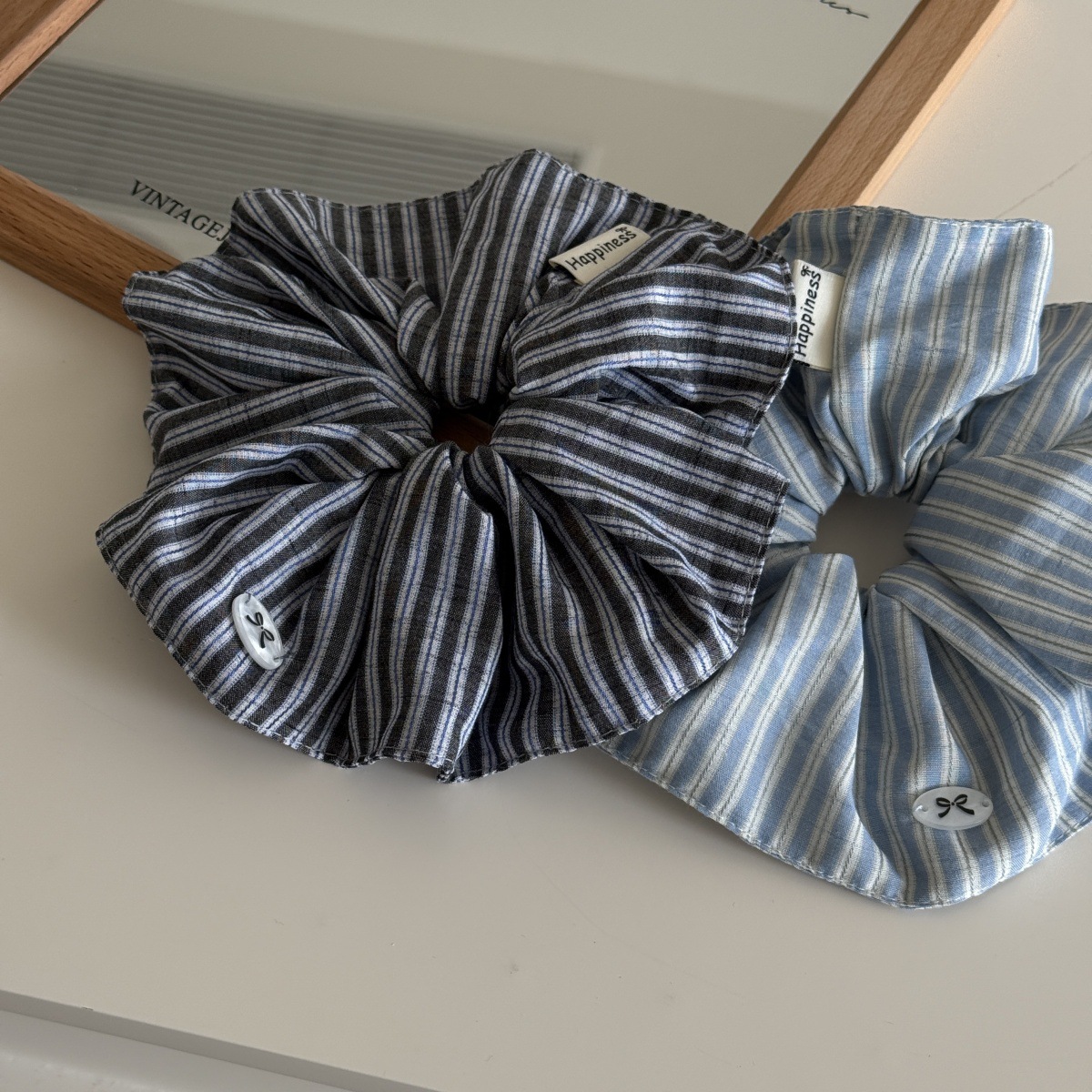 Ikat Rambut Sutra Warna Biru S - Silk Tie Striped ulasan dan harga