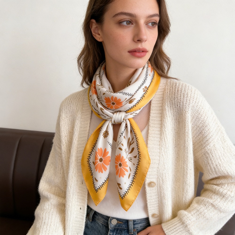 1Pc syal sutra motif baru, sya - Silk Neck Scarf ulasan dan harga