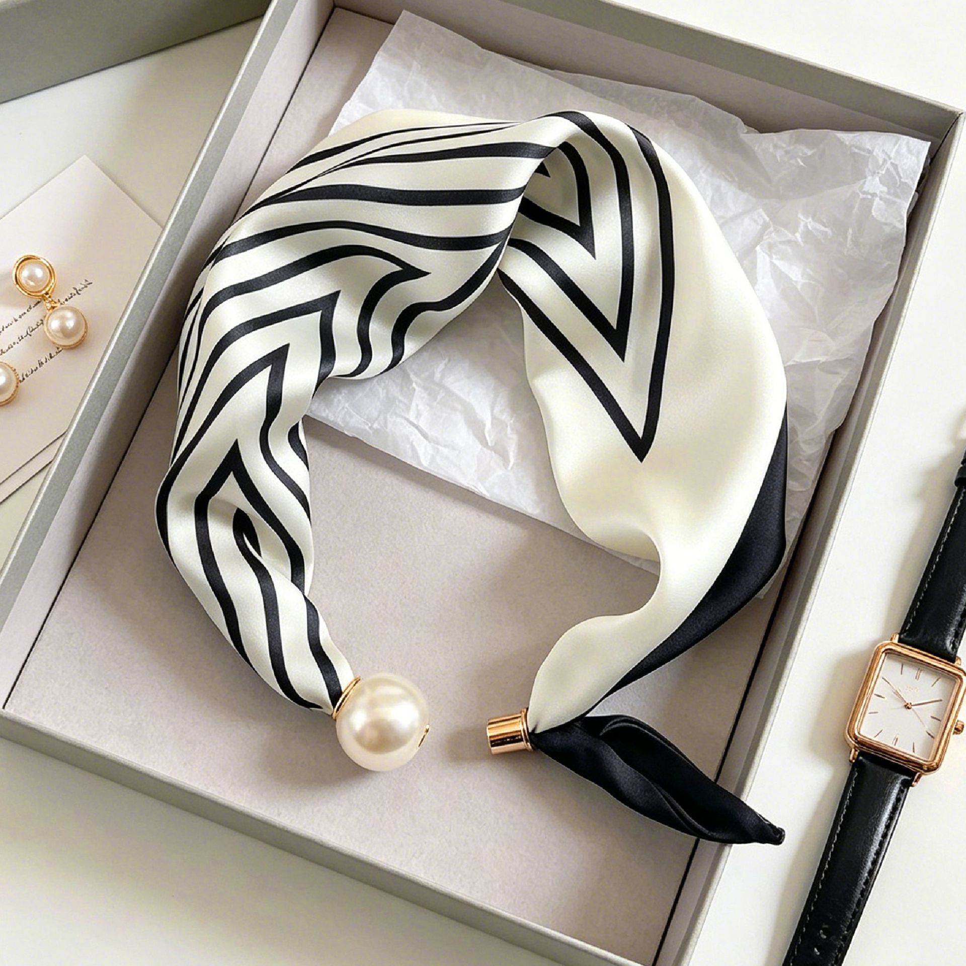 Syal Bergaris Mutiara Elegan d - Ascot Neck Scarf ulasan dan harga