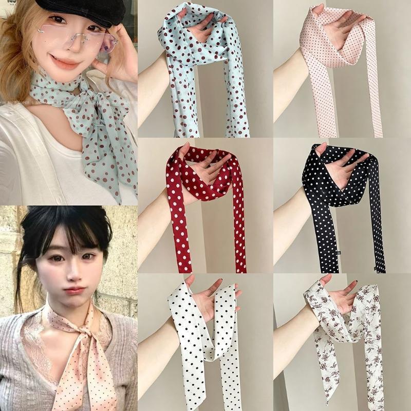 Syal Sutra Motif Bunga Polka D - Ascot Neck Scarf ulasan dan harga