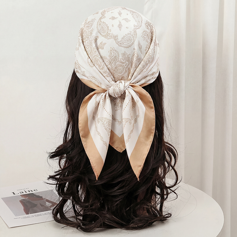 Syal Persegi Motif Paisley Bei - Scarf Silk Square ulasan dan harga