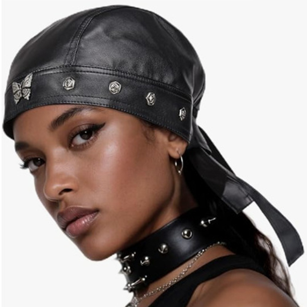 Topi Biker Kulit PU Hitam Baru - Bandana Doo Rag ulasan dan harga